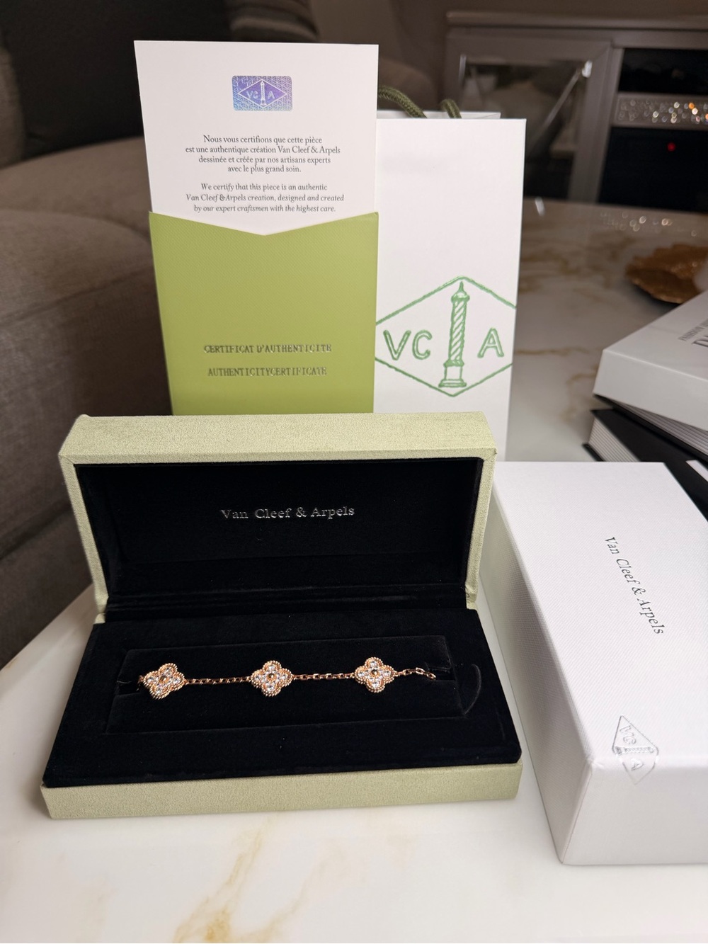 Van Cleef & Arpels Rose Gold Alhambra Three-Motif Bracelet - Pink